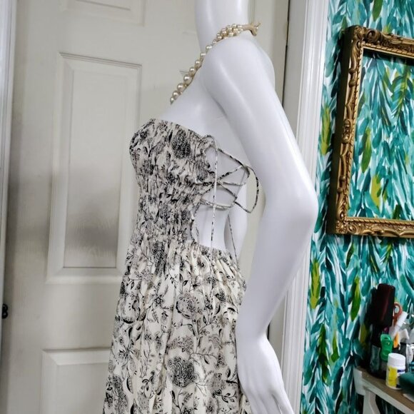 ASTR the Label Floral Print Maxi Linen Dress With Smocked Bodice Back Tie S - Picture 3 of 11